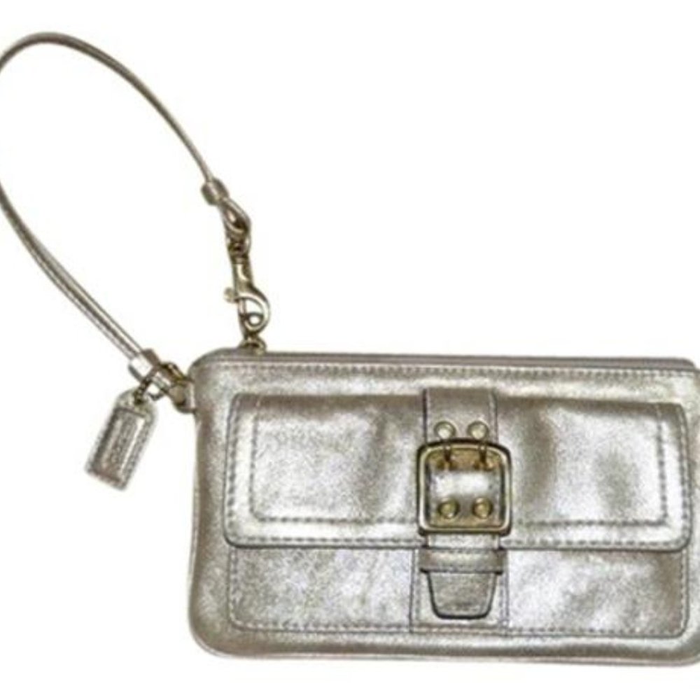 COACH Clutch Buckle Gold Dusted Metallic Wristlet Clutch